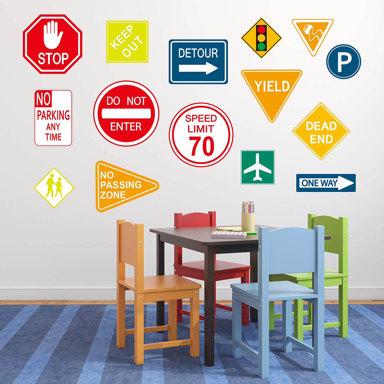 Zonon 15-Piece Road Signs Wall Decal Set - Traffic Street Sign Stickers, Stop & Transportation Vinyl Wall Decals for Kids Bedroom, Classroom & Playroom Decor - Perfect for Birthday Parties & Educational Play Spaces