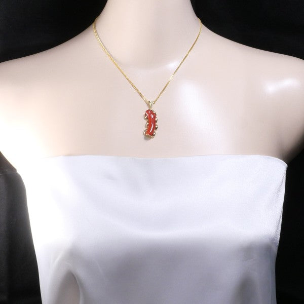 18K Yellow Gold Coral Diamond Necklace - Elegant Pendant Jewelry for Women, Gift for Anniversary & Valentine's Day - Perfect for Weddings, Parties & Special Occasions