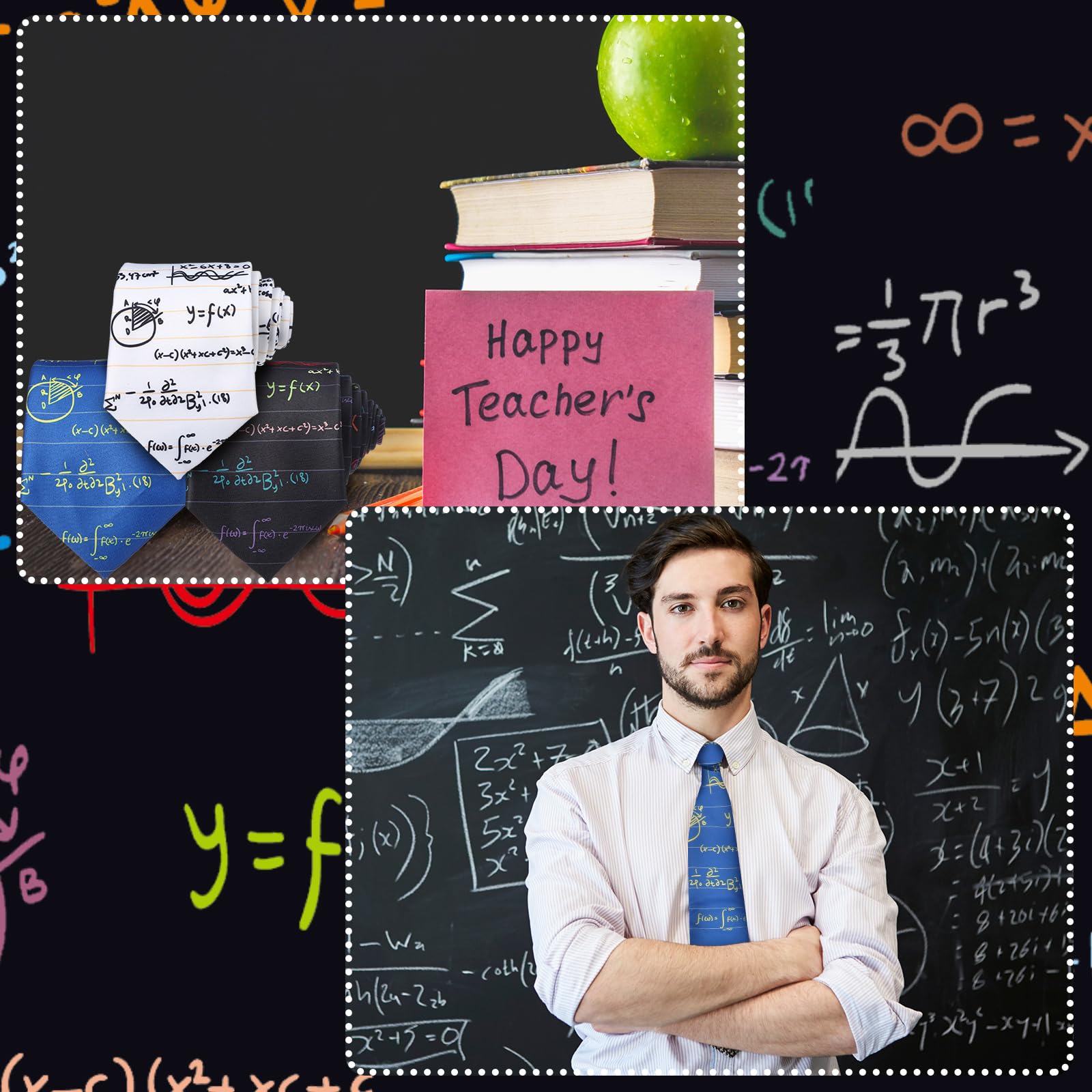 3 Pack Math Equation Ties - Teacher Gift for Men - Classroom & Office Wear