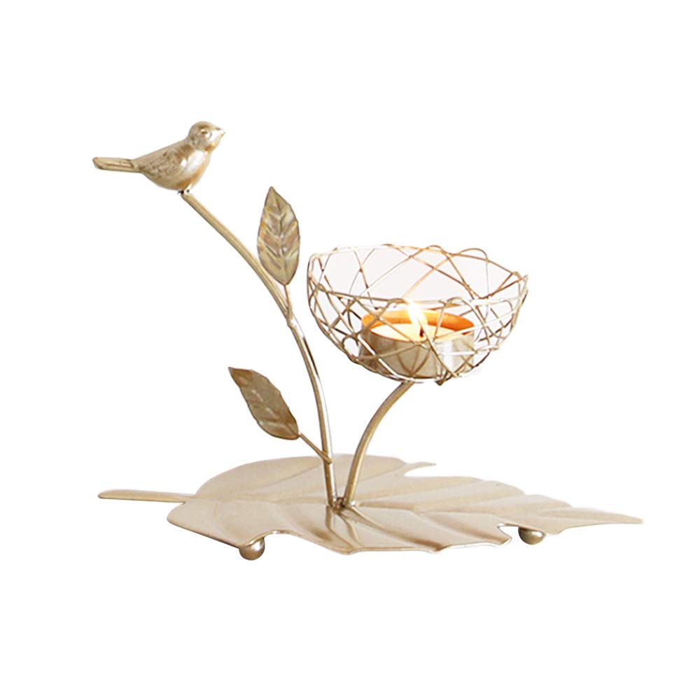 Creative Iron Art Votive Candle Holders - Leaf & Bird Figurine Metal Tealight Stands for Home Decor Centerpiece | Perfect for Weddings, Dining Tables & Romantic Ambiance