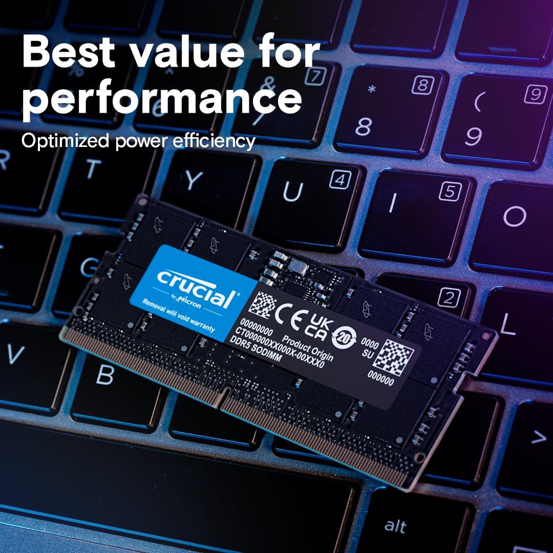 Crucial RAM 32GB DDR5 5200MHz (4800MHz) SODIMM Laptop Memory - CT32G52C42S5 - Upgrade for Gaming, Video Editing & High-Performance Laptops