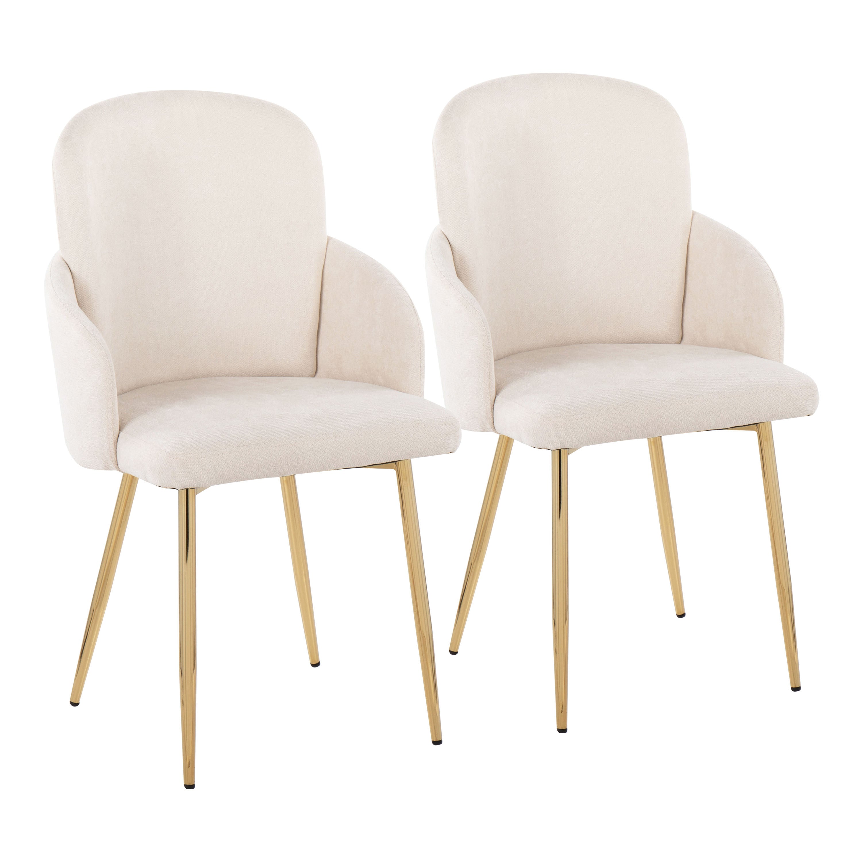 LumiSource Dahlia Modern Dining Chairs - Set of 2 Gold Metal Frame Cream Fabric Upholstery with Chrome Accents | Elegant Kitchen Dining Room Furniture for Home & Restaurant Decor