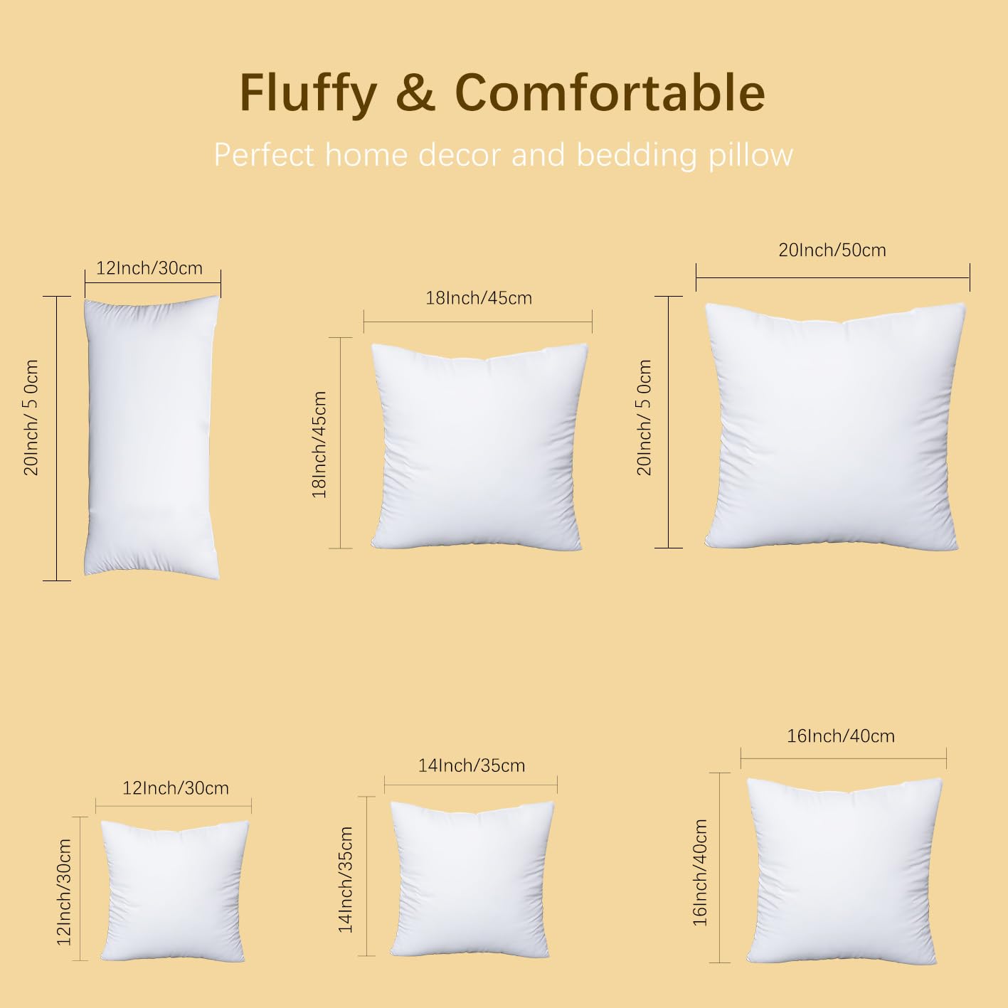 Premium 12x12 Inch Throw Pillow Inserts Set of 2 - 100% Cotton Decorative Pillow Covers for Sofa, Bed & Home Decor - Soft White Cushions Perfect for Living Room, Bedroom & Hotel Style Decor