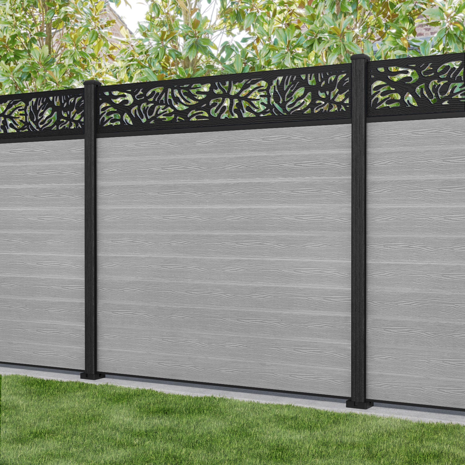 Classic Composite Fence Panel - Light Grey Wood Grain Finish | Durable & Weather-Resistant for Garden, Patio, and Backyard Privacy
