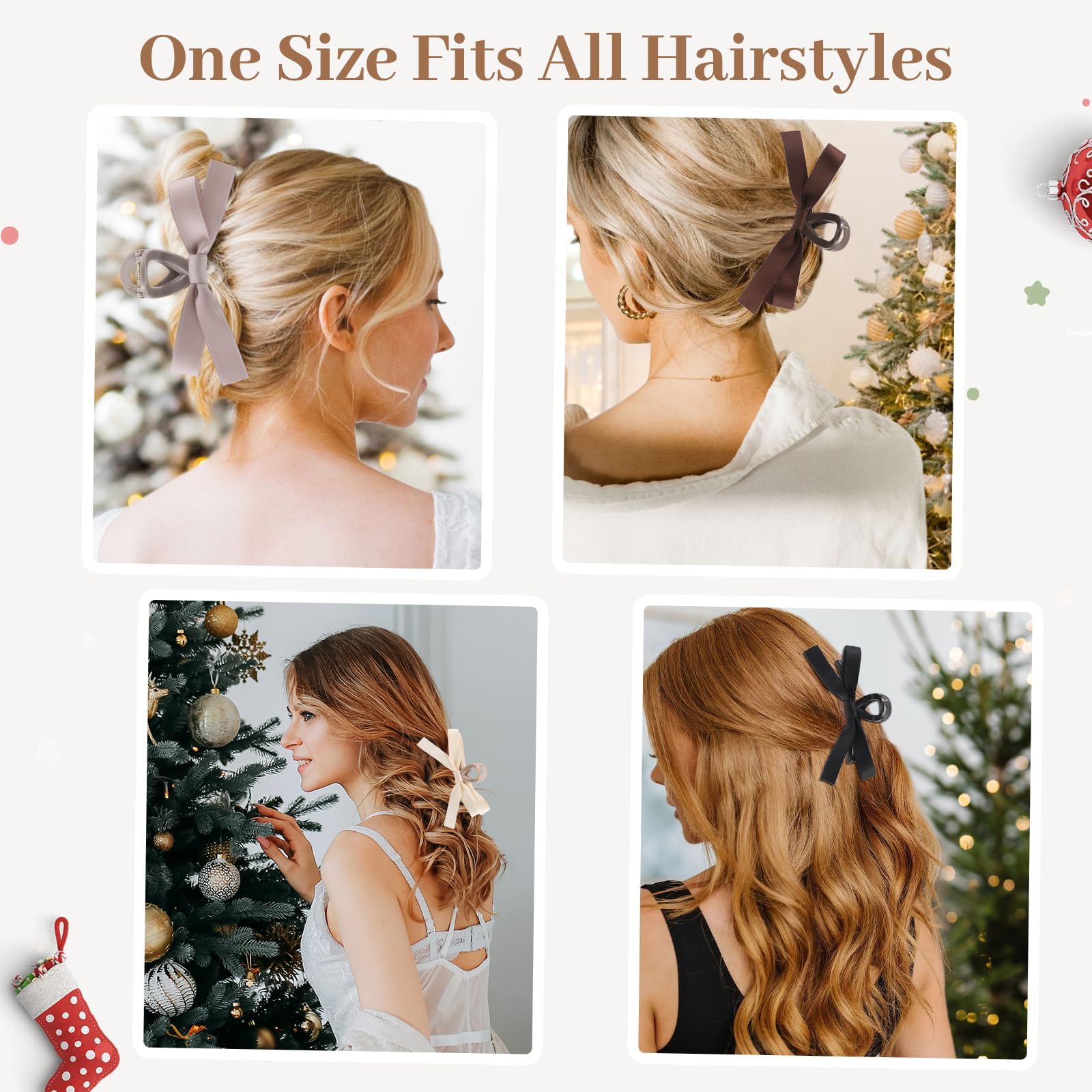 Auseibeely 6 PCS Silky Satin Bow Hair Clips - Non-Slip Hair Accessories for Women & Girls, Perfect for Thin & Thick Hair - Ideal for Weddings, Bridesmaids, Parties & Everyday Styling