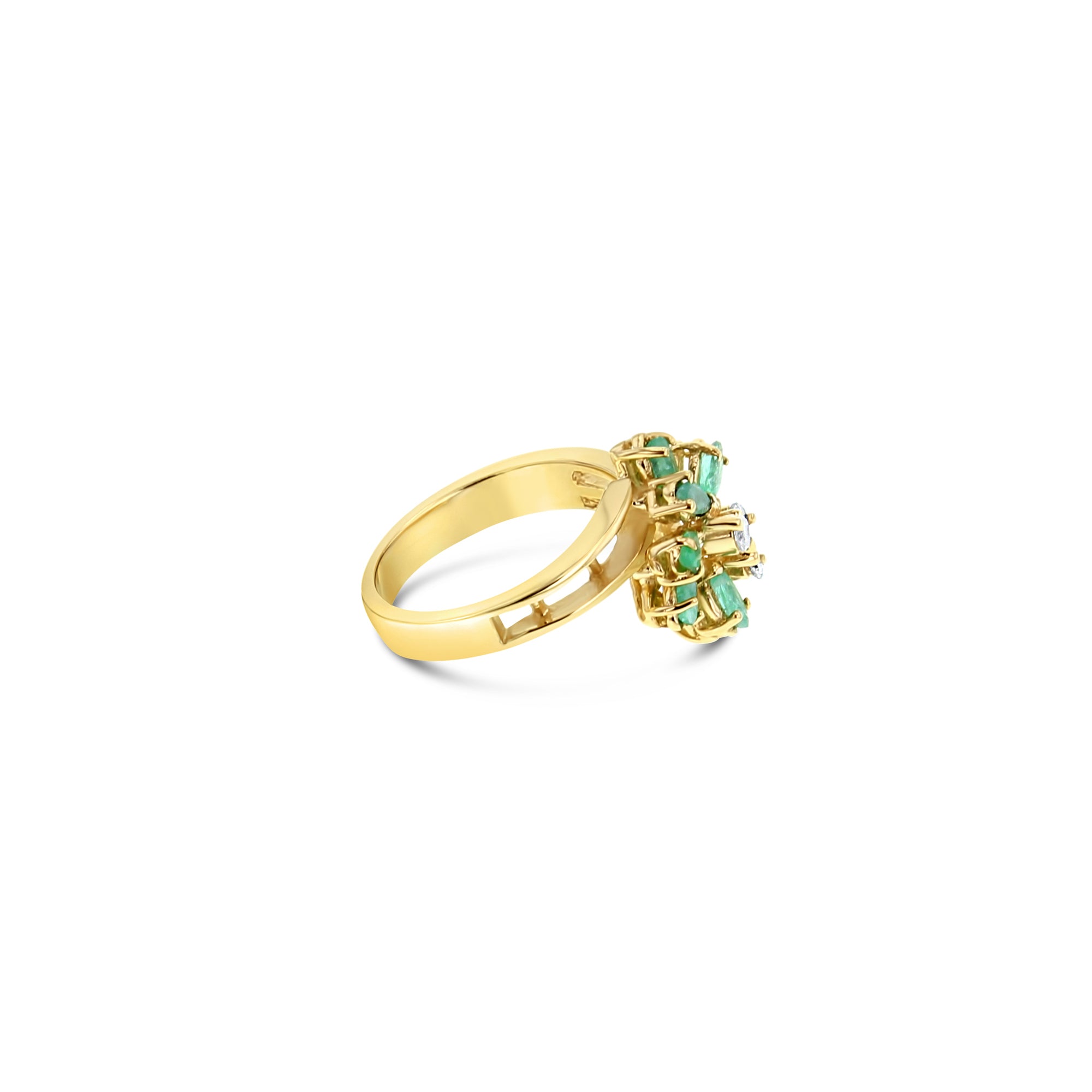 1.00cttw Emerald & Diamond Cocktail Ring in 14k Yellow Gold - Elegant Evening Wear & Special Occasion Jewelry