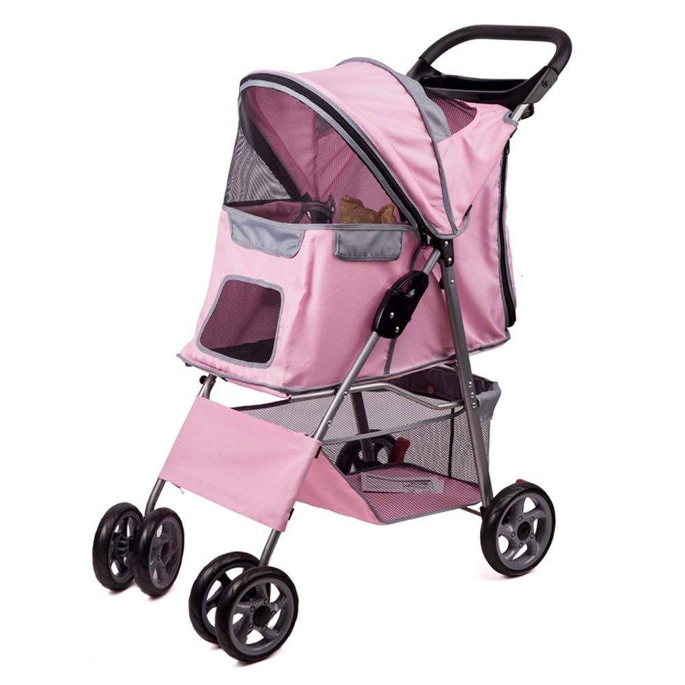 Pink Portable Pet Stroller - Foldable 4-Wheel Dog Trolley for Outdoor Walks & Travel