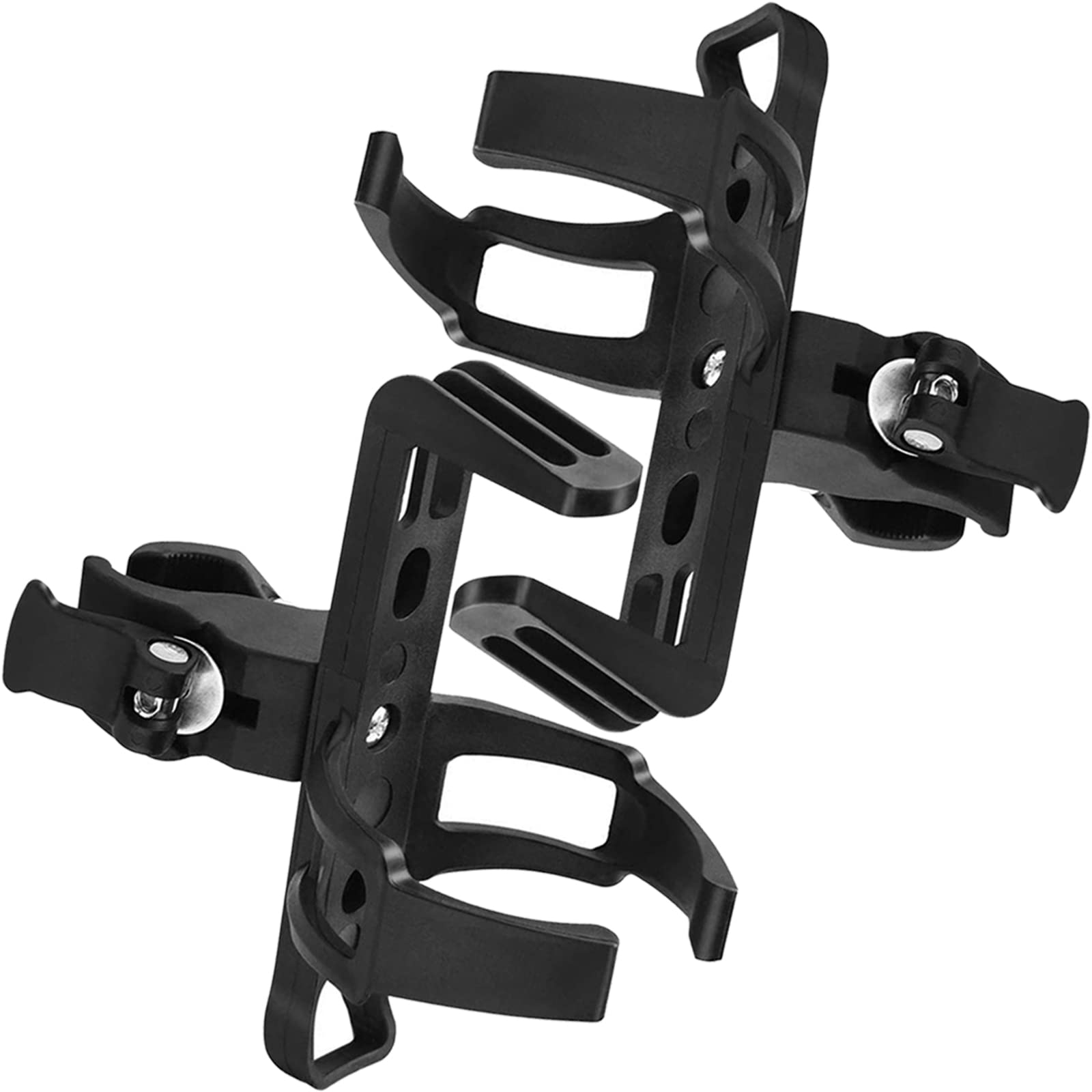 2 Pack Universal Bicycle Water Bottle Cage Holder - Adjustable 360° Rotating Bike Cup Mount for Mountain Bikes, Strollers & Walkers | Perfect for Cycling, Hiking & Outdoor Activities (Black)