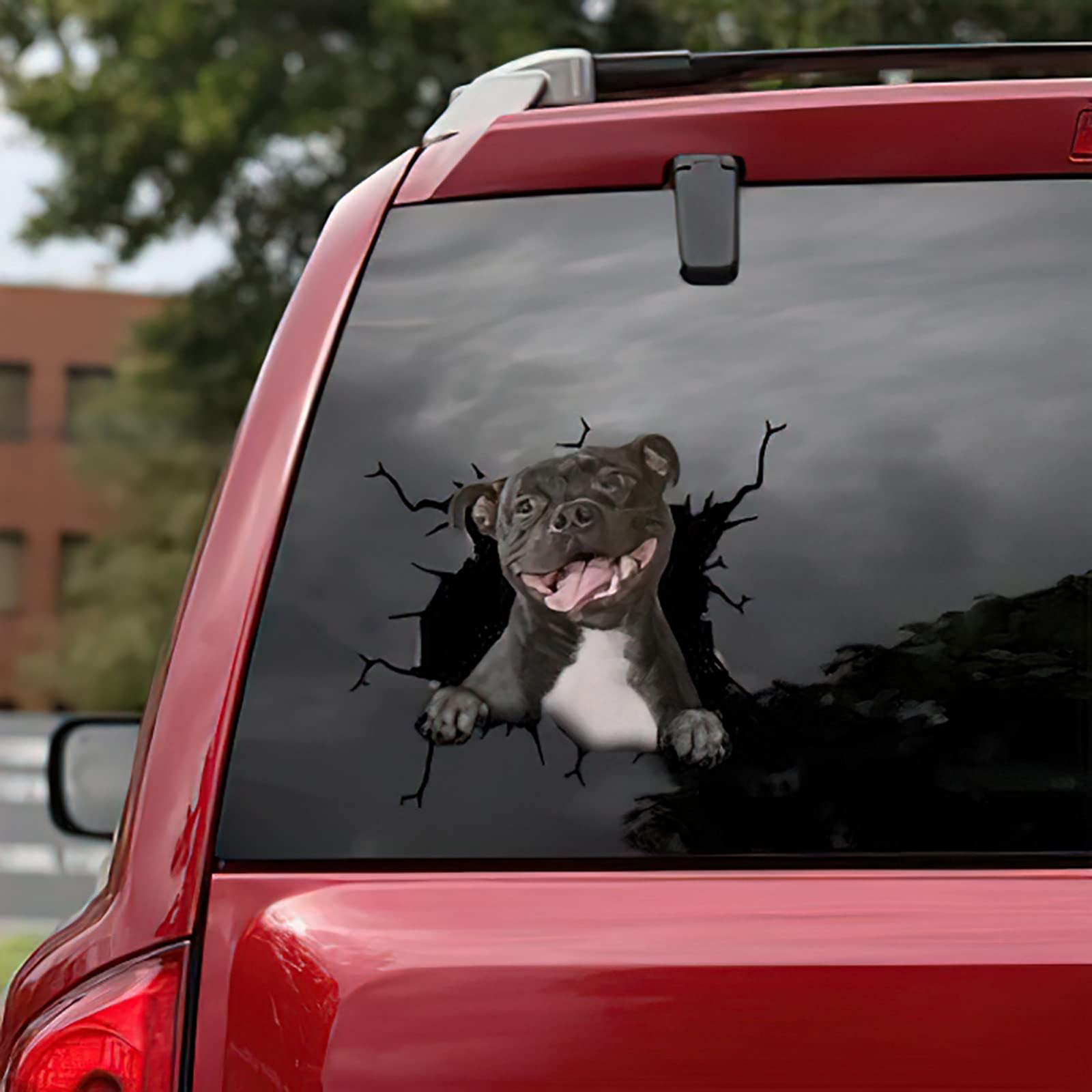 Funny 3D Pitbull Crack Car Sticker - Window Decal for Pets, Cars & Party Decorations | Durable Vinyl Clings for Auto Windows, Home & Office Walls | Perfect for Dog Lovers, Car Enthusiasts & Humor Fans