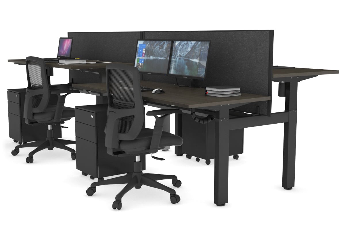 Adjustable 4-Person H Bench Workstation with Black Frame - 1600L x 700W - Perfect for Office, Workshop, or Collaborative Workspaces