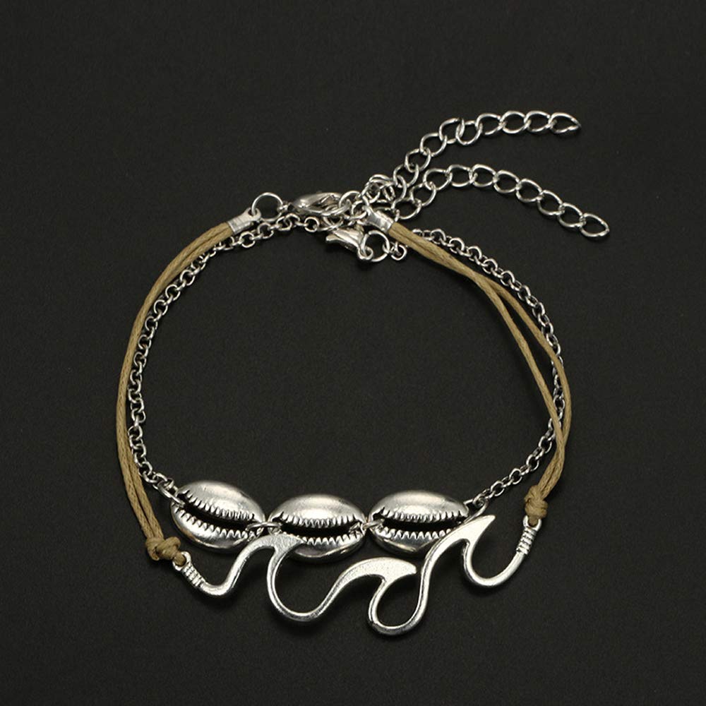 Bohemian Shell Wave Anklet Set - 2 Pcs Conch Leather Foot Chain Jewelry for Women | Perfect for Beach Vacations, Summer Outfits & Boho Fashion Accessories