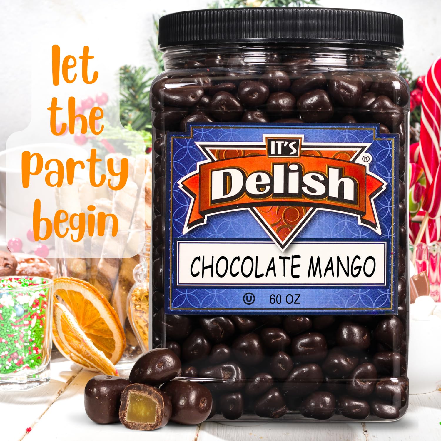 Premium Dark Chocolate Covered Dried Mango Slices - 60oz Bulk Gourmet Vegan Snacks | Dairy-Free, Kosher Certified | Perfect for Office Snacks, Gift Baskets & Healthy Desserts