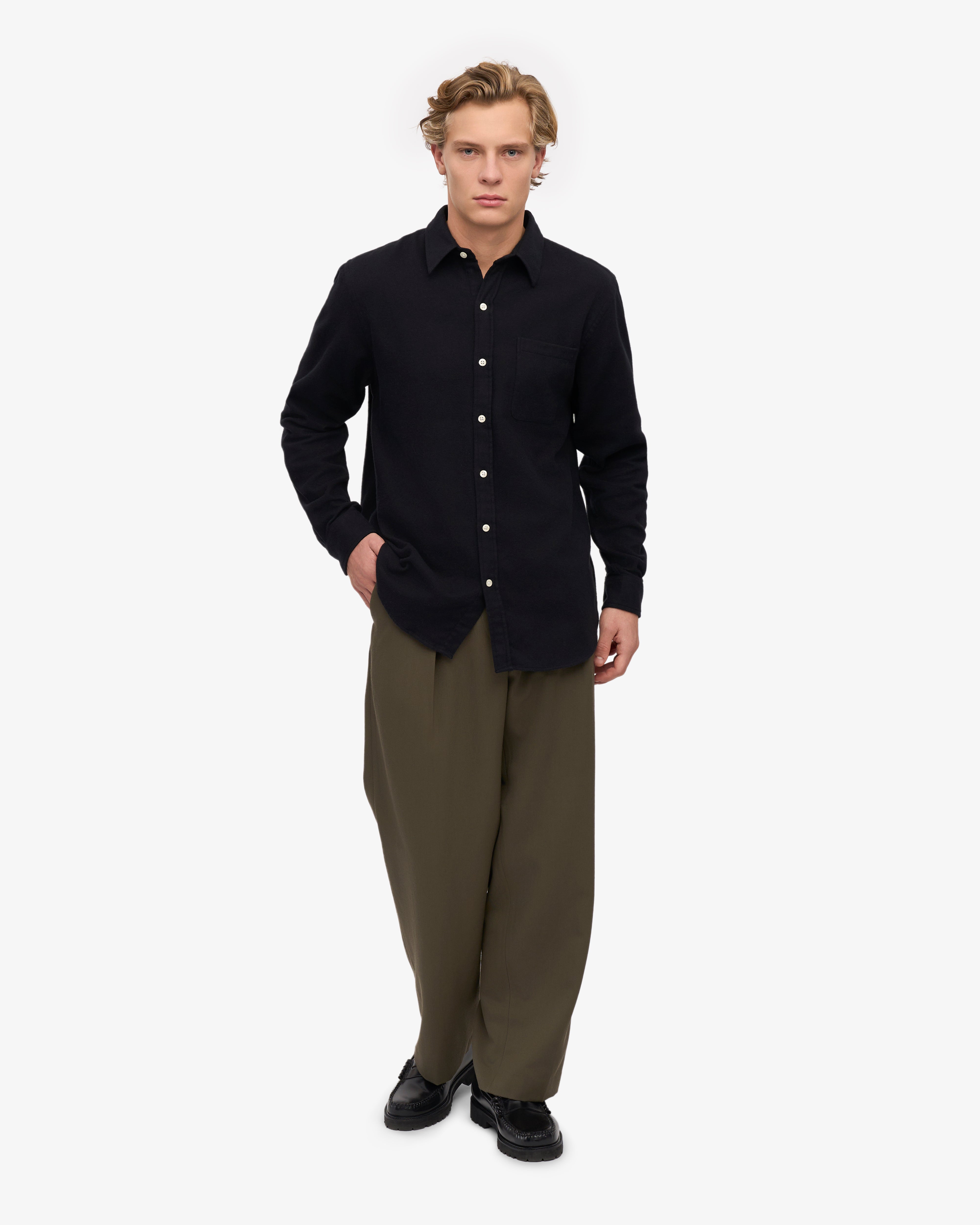 Organic Flannel Shirt for Men - Soft 100% Cotton Plaid Shirt in Deep Black - Perfect for Casual Wear, Outdoor Activities and Layering in Fall & Winter
