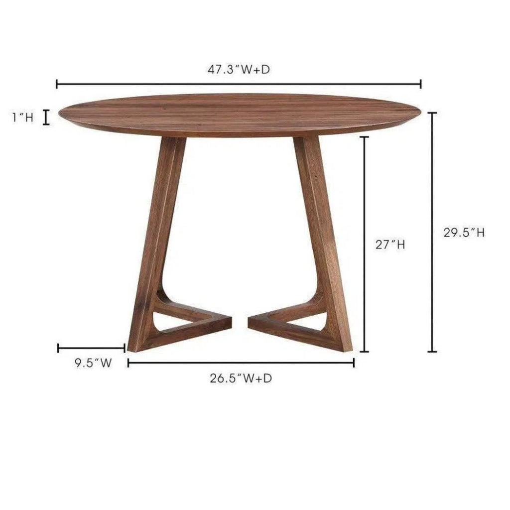 47 Inch Round Brown Mid Century Modern Dining Table - Perfect for Small Spaces, Kitchens, and Cozy Dining Rooms