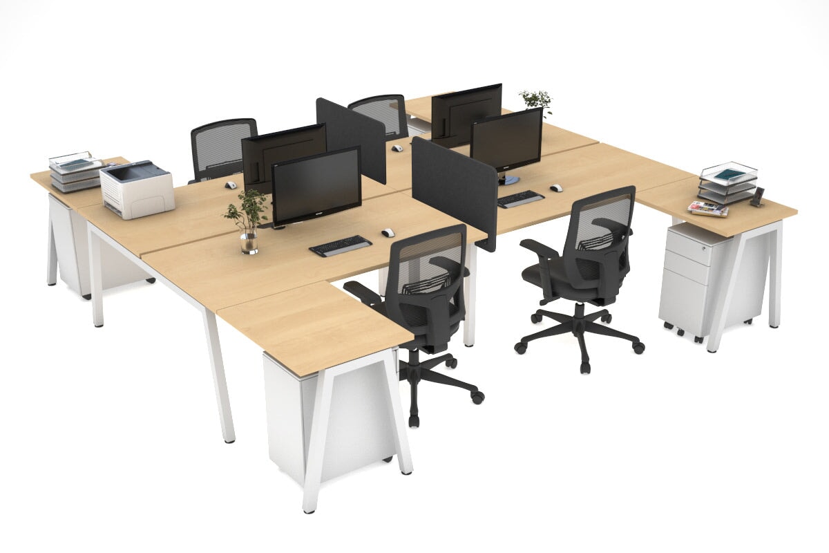 Quadro A Legs 4-Person Corner Workstation - H Configuration White Frame Office Desk (1800L x 1800W with Cable Management) for Collaborative Workspaces & Team Offices