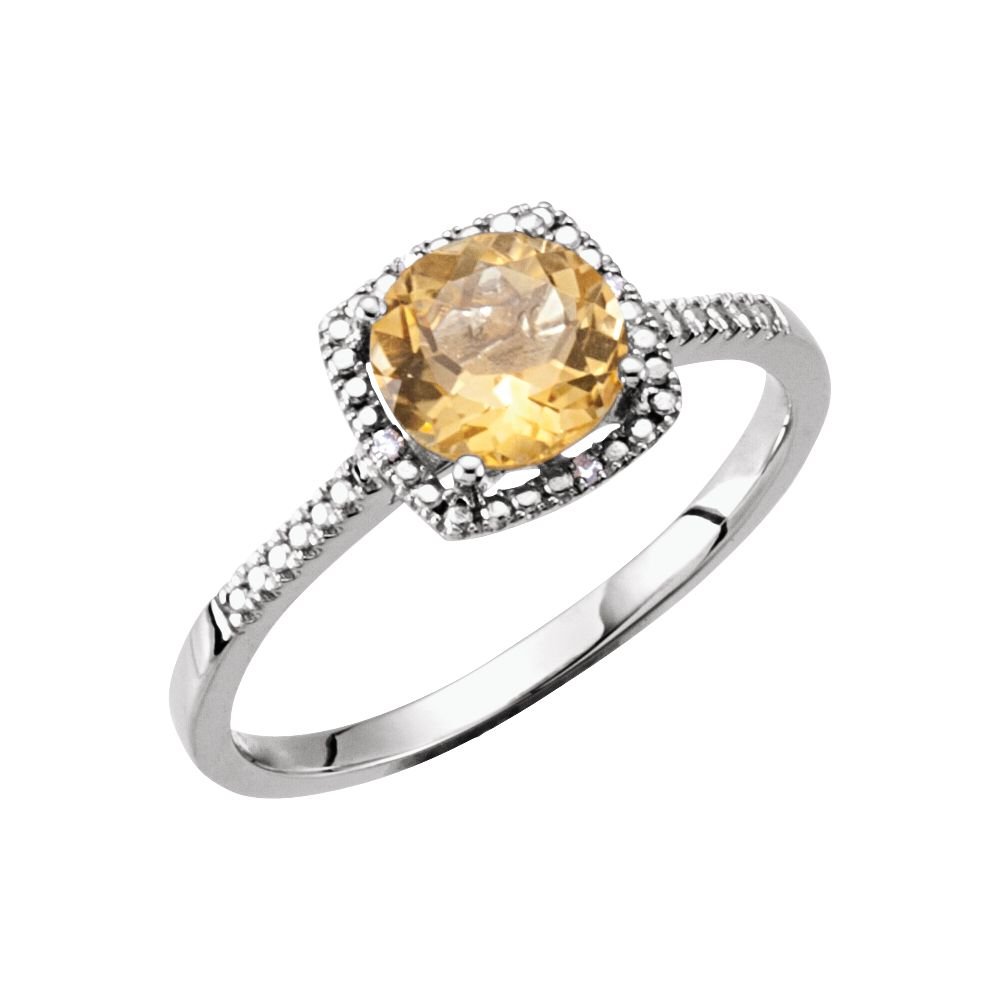 Natural Citrine & Diamond Sterling Silver Ring for Women | 0.01 CTW Gemstone Jewelry | Elegant Gift for Birthday, Anniversary & Special Occasions