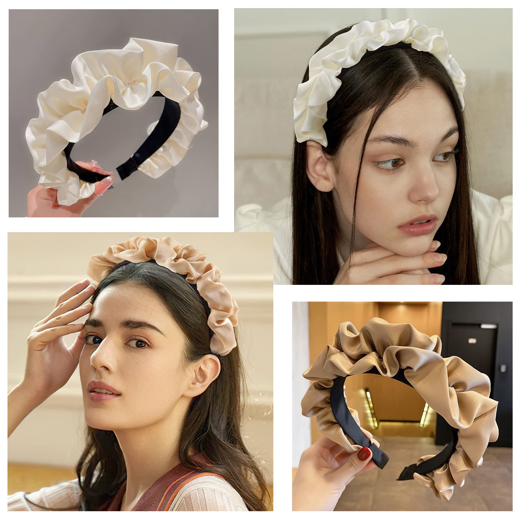 MiDoDo Women's Headbands 4-Pack - Elegant French Silk Ribbon Hairbands for Women & Girls - Wide Head Bands Hair Accessories for Work, Party, Wedding & Everyday Wear