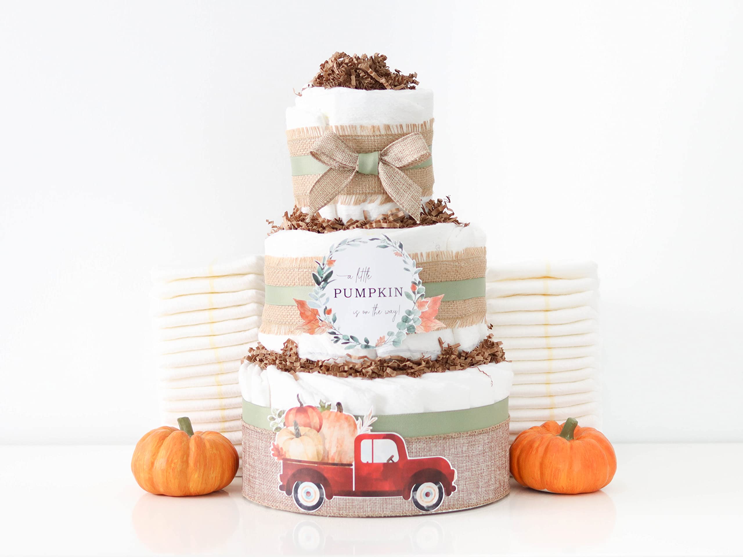 Red Autumn Truck Little Pumpkin Diaper Cake - Baby Shower Centerpiece Decor for Newborn Celebrations | Perfect for Fall Baby Showers, Gender Reveals & Nursery Decor
