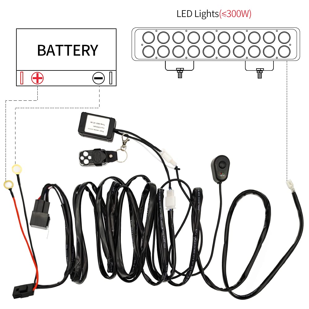 STDYSUN 12V 40A LED Light Bar Wiring Harness Kit with Remote Switch - 14AWG Heavy Duty Relay Wiring Harness for Off-Road LED Work Lights, Fog Lights, Driving Lights - Perfect for Trucks, Jeeps, ATVs & Off-Road Vehicles