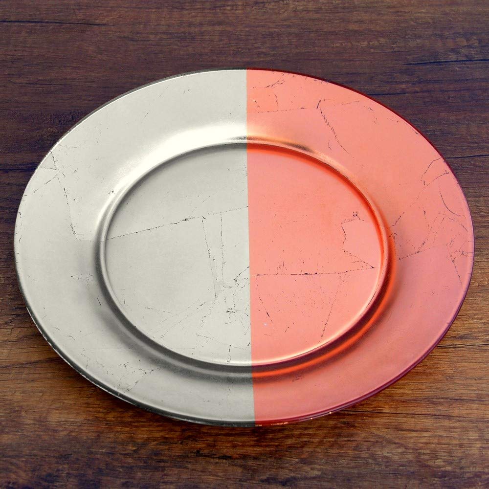 Red Pomegranate Gilded Silver/Rose Gold Salad Plates Set of 4 - 7.5 Inch Elegant Dinnerware for Fine Dining, Wedding Registry & Holiday Entertaining