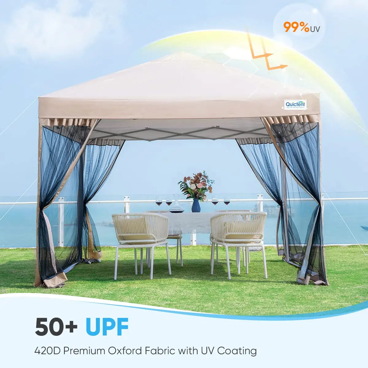 6.6' x 6.6' Small Pop Up Canopy Tent with Mesh Netting - Portable Instant Shelter for Outdoor Camping, Beach, Picnic and Backyard Parties