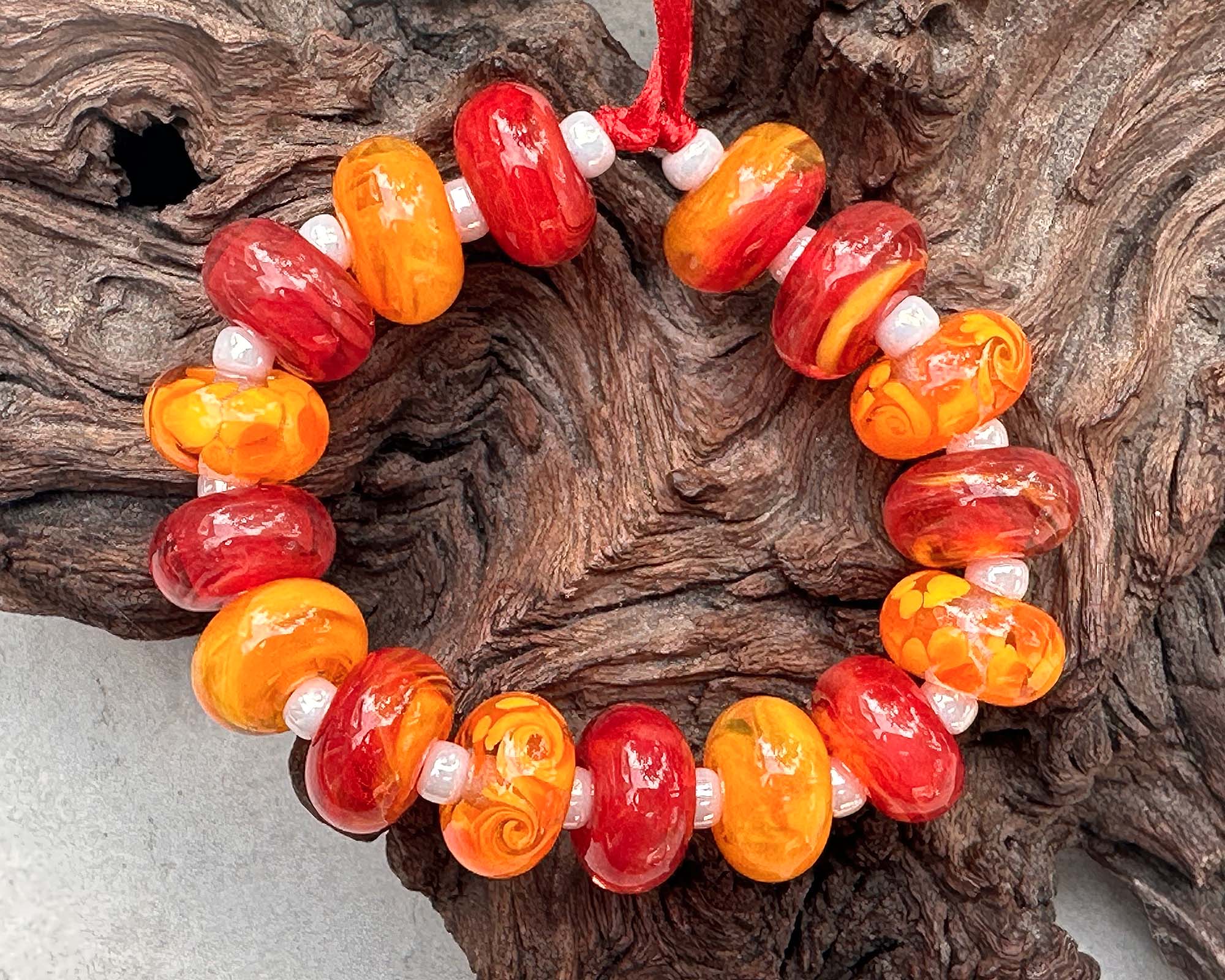 16PCS Fire Orange Swirl Glass Lampwork Beads Set for Jewelry Making - DIY Bracelet, Necklace & Craft Projects (SRA Certified) | Perfect for Beading, Gift Giving & Home Decor