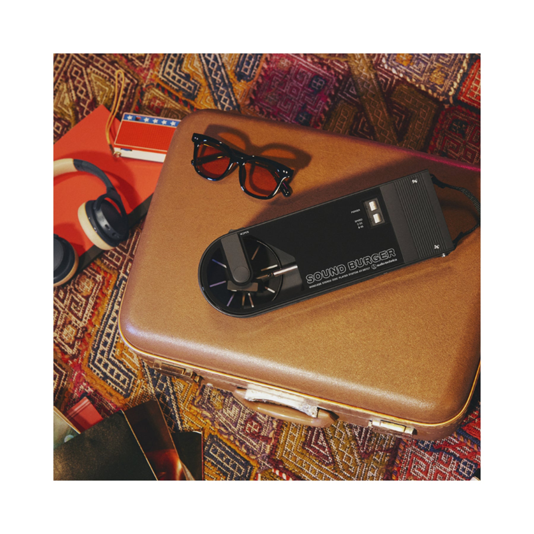 Audio Technica AT SB727 Sound Burger Compact Portable Turntable - Play Vinyl Records Anywhere, Perfect for Home, Office & Travel Use