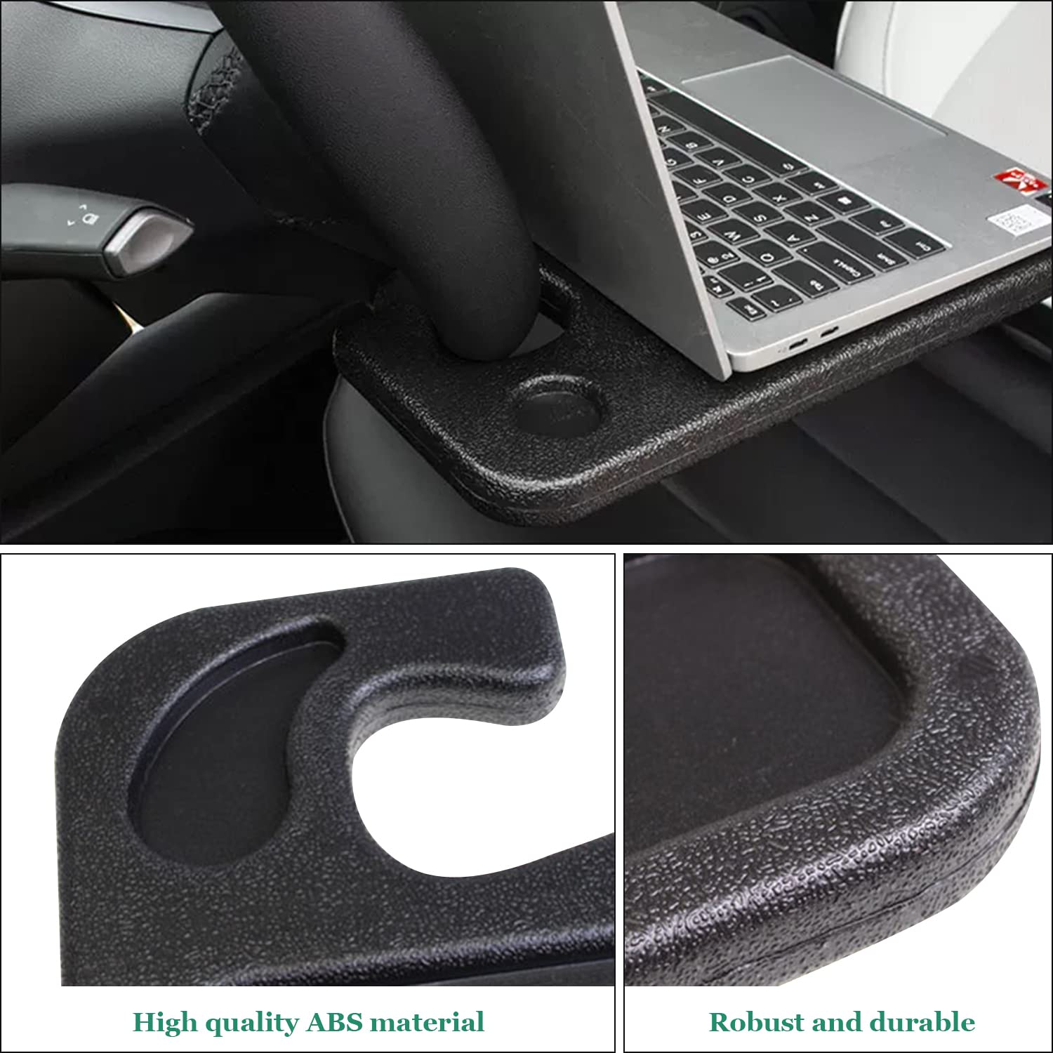 Universal Double-Sided Steering Wheel Tray - Car Food Tray with Drink Holder & Pen Holder, Portable Travel Desk for Eating, Working & Laptop Use in Vehicle (Black) | Perfect for Road Trips, Office Work & Meals On-The-Go