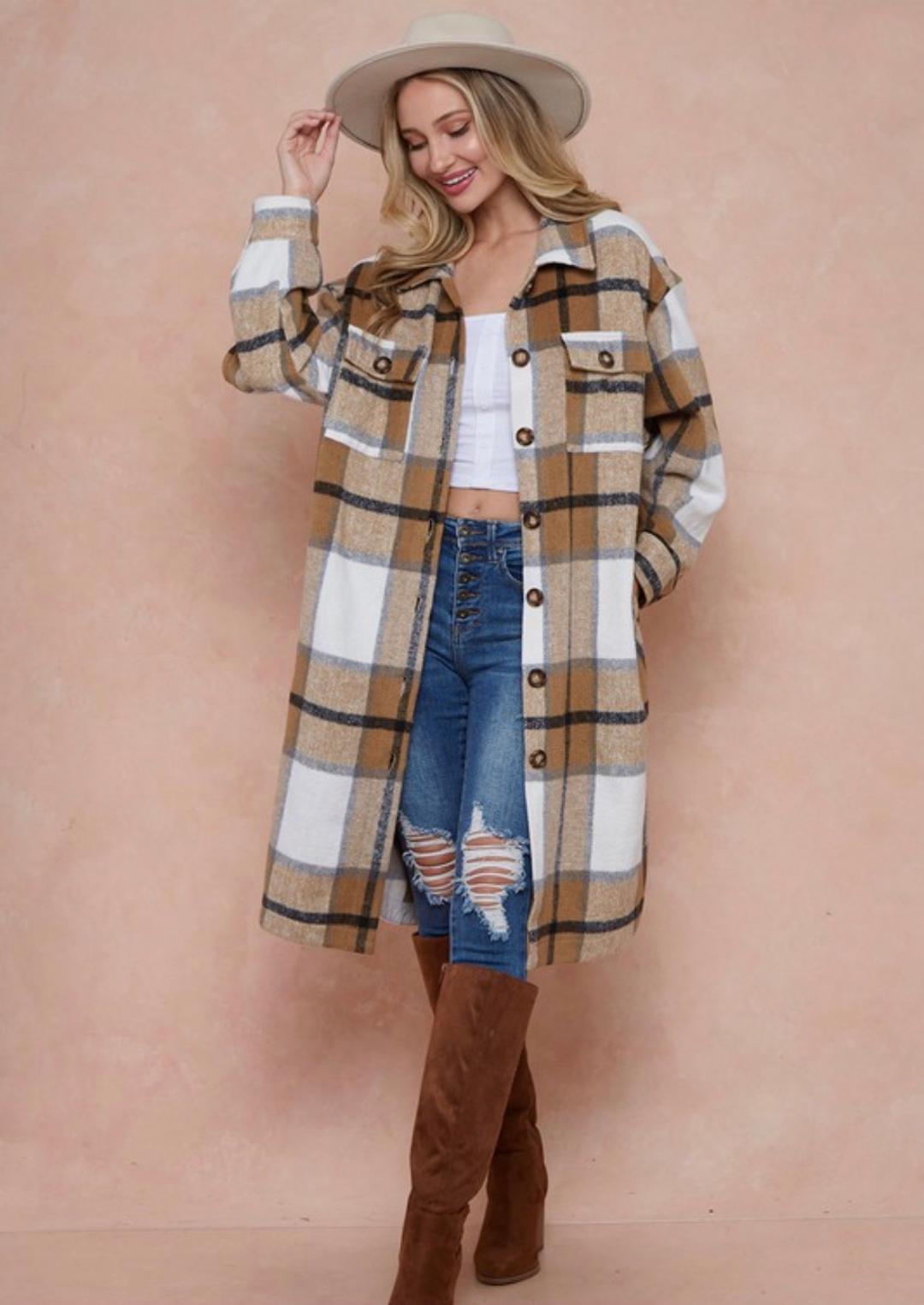 Karena Plaid Jacket - Women's Stylish Flannel Shacket with Pockets | Perfect for Fall & Winter Outfits, Casual Wear, and Outdoor Activities