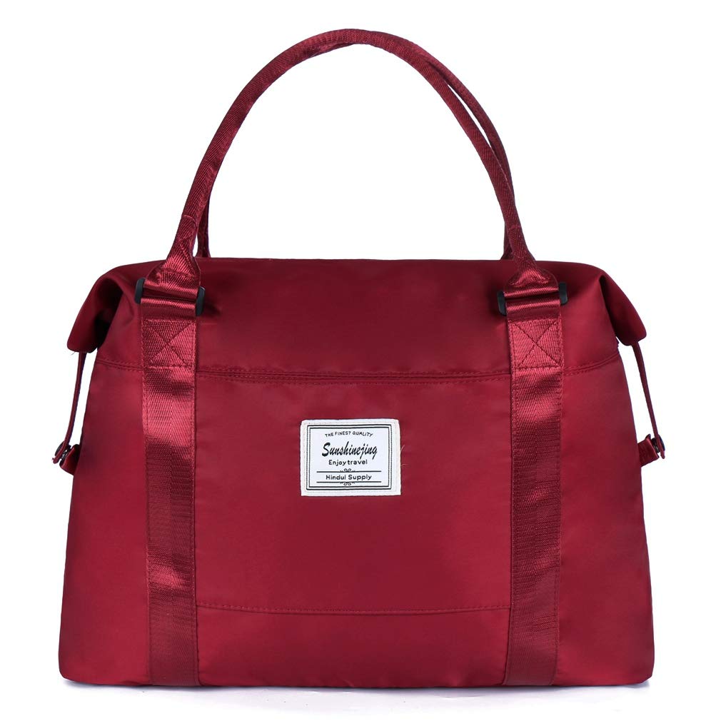 Sunshinejing Unisex Large Travel Weekender Bag - Duffle Gym Tote with Trolley Handle for Overnight Trips & Workouts (Burgundy) | Perfect for Business Travel, Gym, Weekend Getaways & Sports Activities