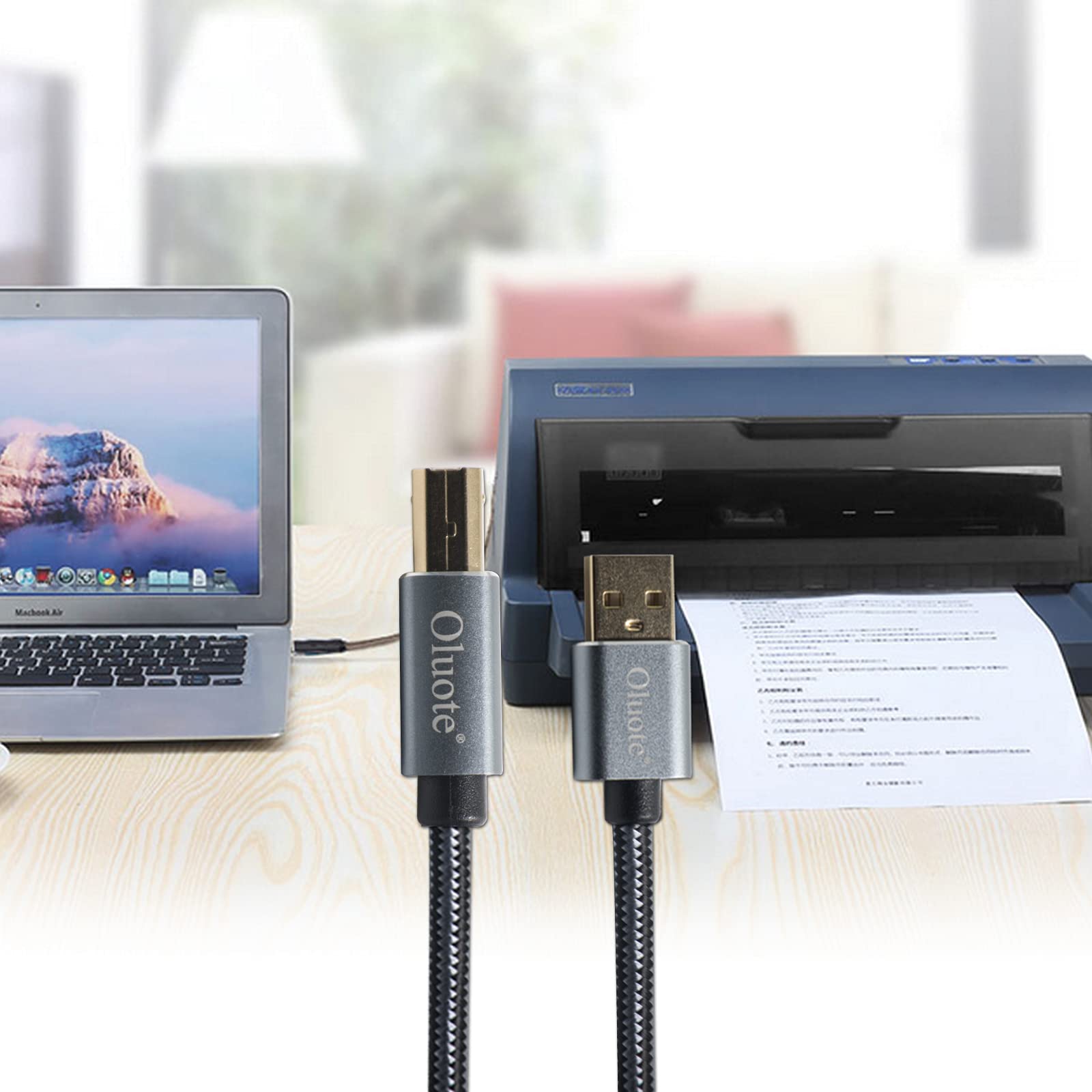 Oluote USB 2.0 Printer Cable - A Male to B Male High Speed Scanner Cord - 1.5m/4.9ft Compatible with HP, Epson, Canon Printers & Scanners - Perfect for Home Office & Small Business Printing Needs