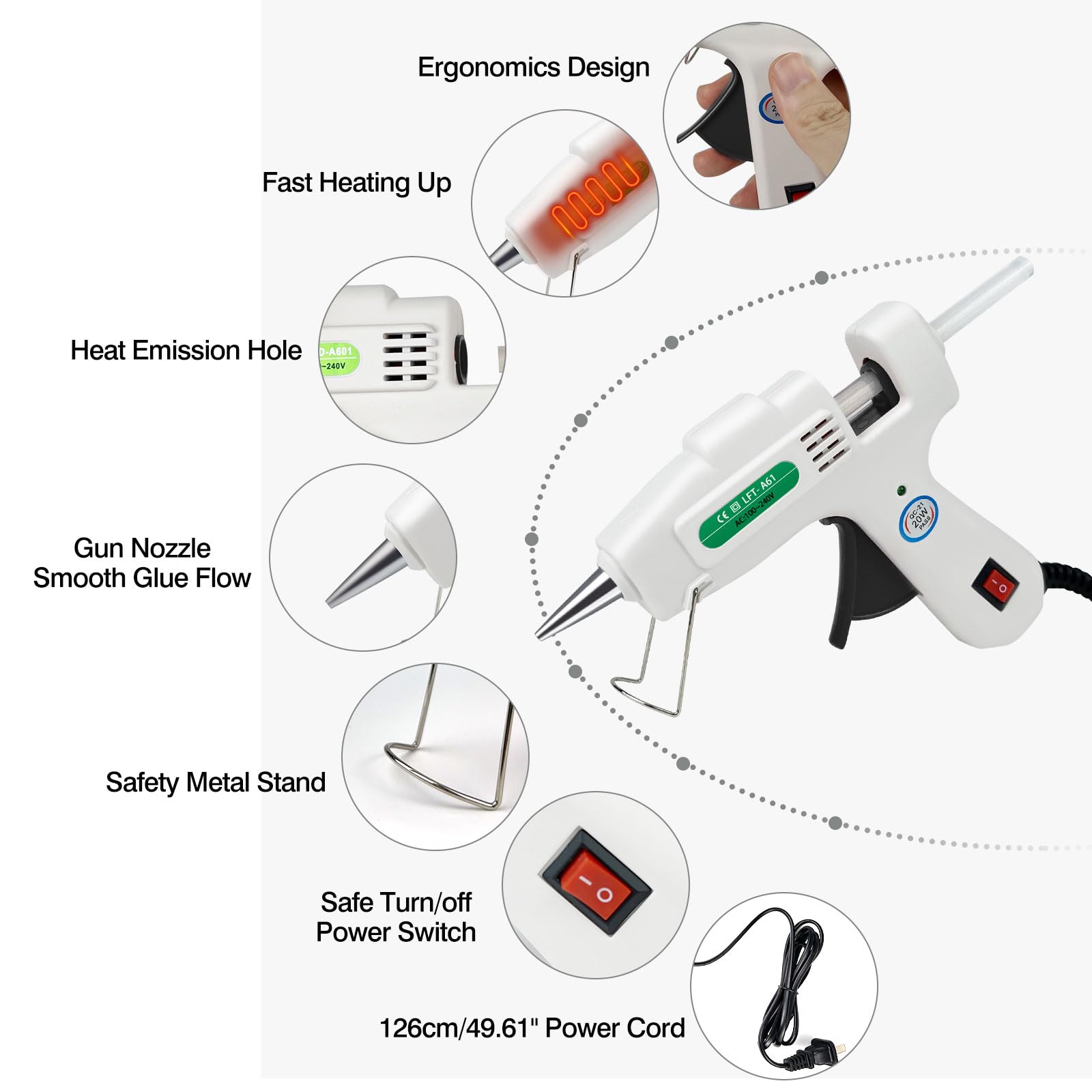 Mini Hot Glue Gun Kit with 30 Glue Sticks - 20W Fast Heating Lightweight Craft Gun for DIY, Home Repairs, School Projects - Perfect for Arts & Crafts, Jewelry Making, Woodworking & Holiday Decorations (White)