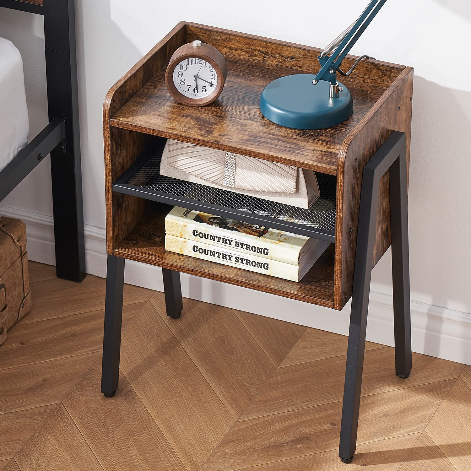 VECELO 2-Pack Industrial Nightstand Set - Rustic Brown Stackable End Tables with 2-Tier Open Storage for Bedroom, Living Room & Small Spaces | Perfect for Apartment Decor, Studio Furniture & Space-Saving Home Organization