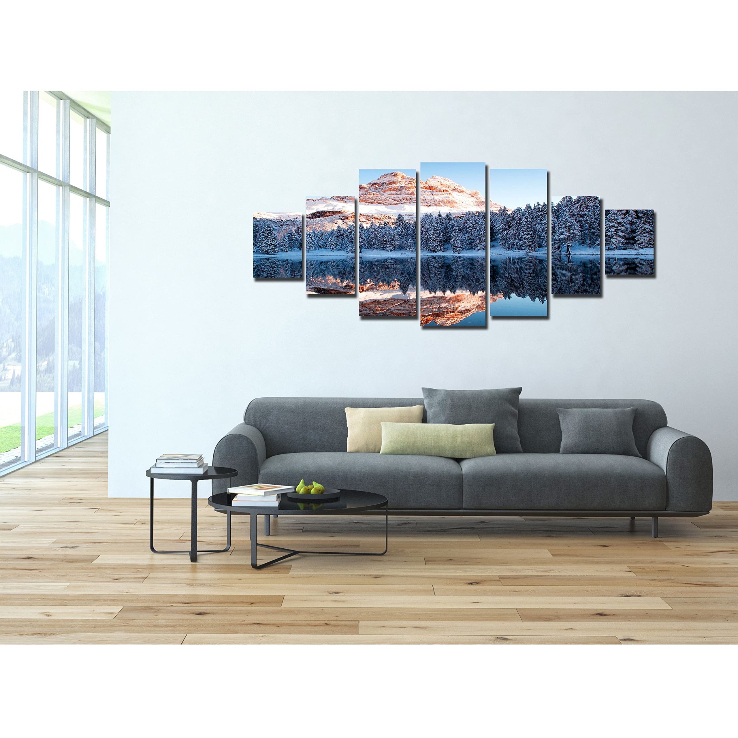 Startonight Huge Canvas Wall Art - Ice Mountains Reflecting in Lake - Modern Framed Wall Decor Set of 7 Panels (40