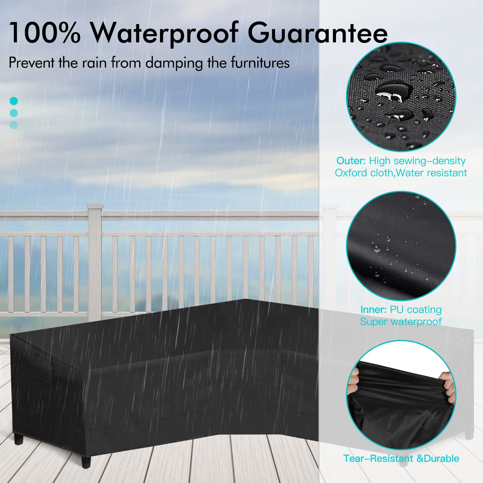 WLEAFJ Waterproof Heavy Duty Outdoor V-Shaped Sectional Sofa Cover - 89