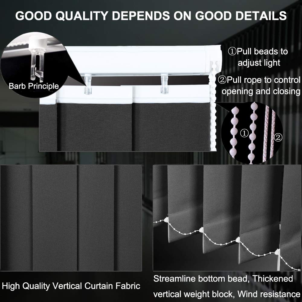 LETAU 100% Blackout Cordless Vertical Window Shades - 3 Inch Slat Fabric, Thermal Insulated, UV Protection & Energy Saving - Perfect for Bedrooms, Living Rooms & Offices