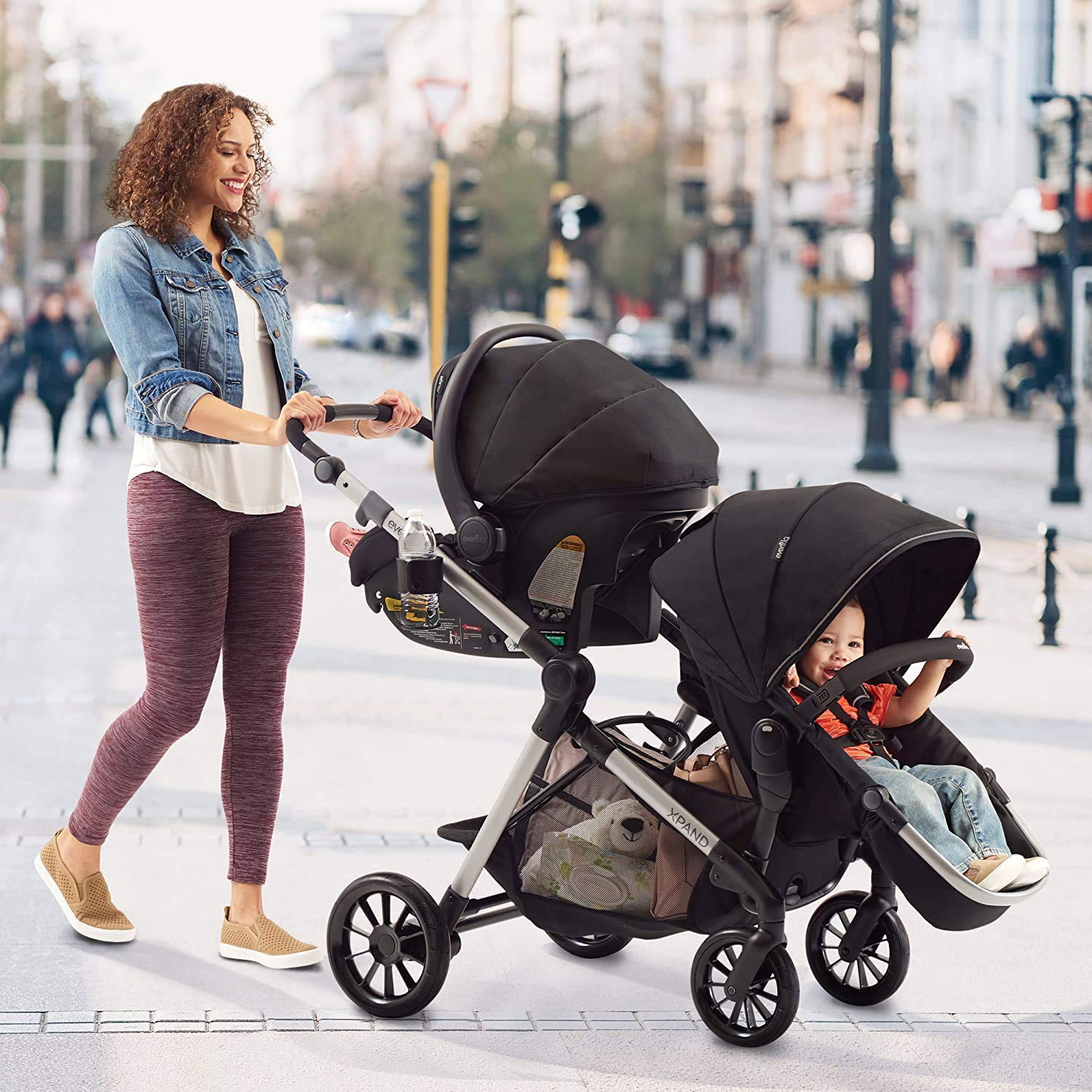 Evenflo Pivot Xpand Modular Travel System with SafeMax Infant Car Seat - Lightweight Stroller & Convertible Car Seat for Newborns to Toddlers - Perfect for Air Travel, Shopping & Daily Outings