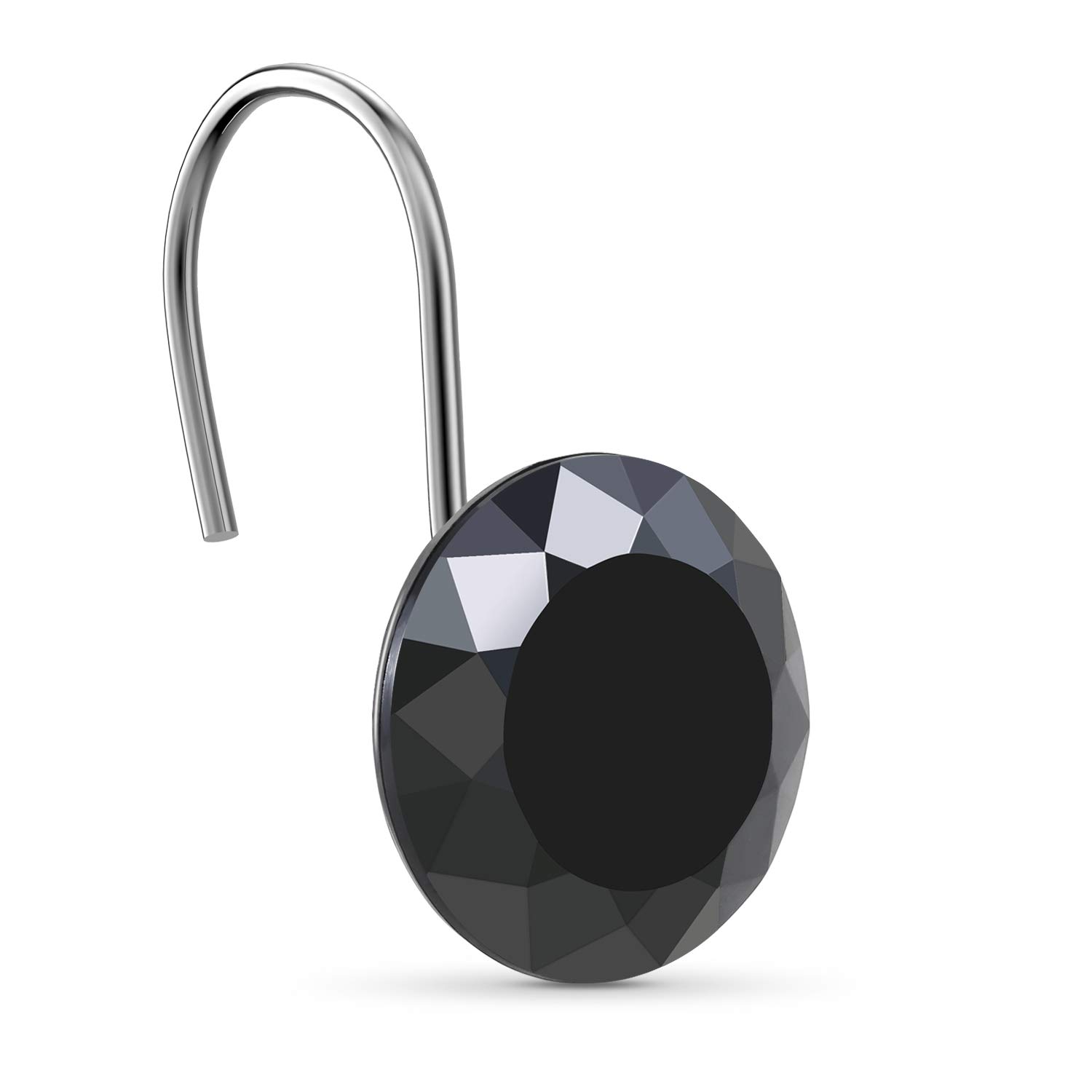 CHICTIE 12-Pack Black Crystal Shower Curtain Hooks - Stainless Steel Rust-Proof Round Rhinestone Rings for Bathroom Decor | Elegant Diamond-Shaped Hangers for Shower Curtains & Bath Accessories | Perfect for Modern, Luxury, and Vintage Bathroom Designs