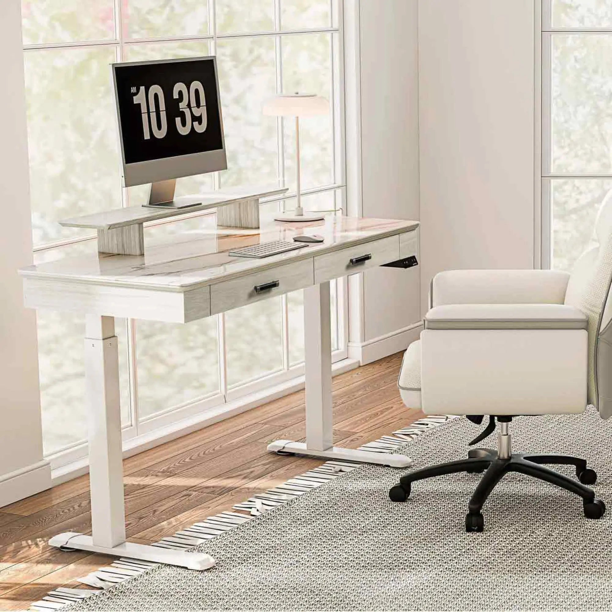 George Slate Standing Desk - 55x23 Inches Adjustable Height Workstation with Artificial Marble Desktop for Home & Office Ergonomic Workspace