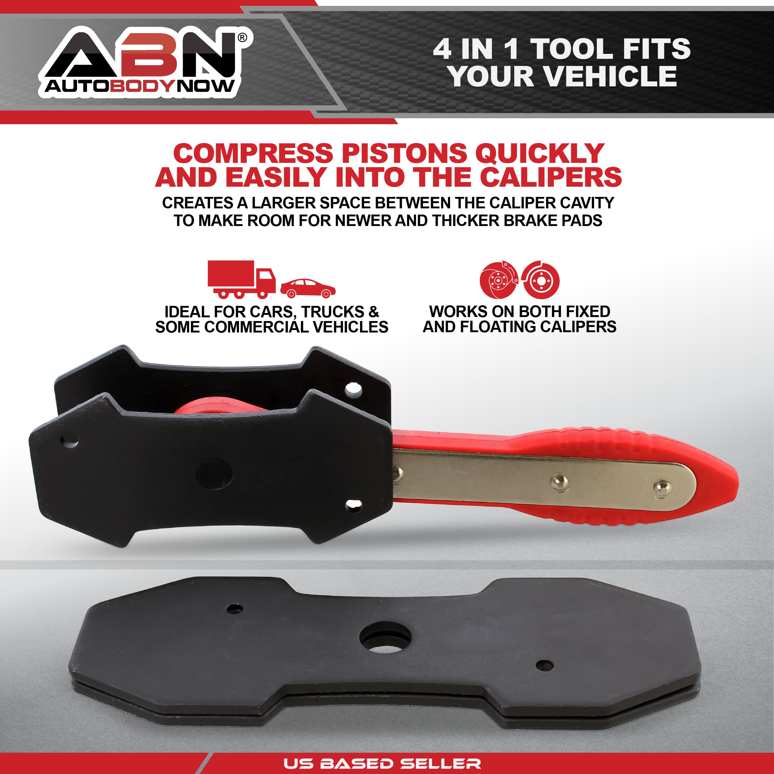 ABN 4-in-1 Ratcheting Caliper Piston Tool - Universal Disc Brake Caliper Compression & Spreader Tool for Car, Truck & Motorcycle Brake Service | Professional Automotive Repair Kit for Mechanics & DIY Enthusiasts
