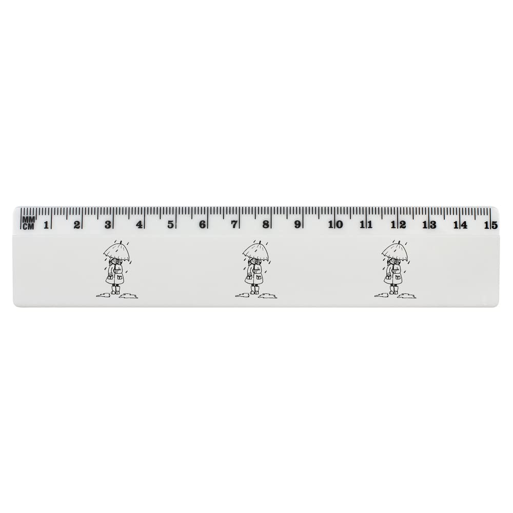 Azeeda 'Rainy Day Girl' 6 Inch White Plastic Ruler with Metric & Imperial Measurements - Perfect for School, Office, Crafting, and DIY Projects (RL00067565)