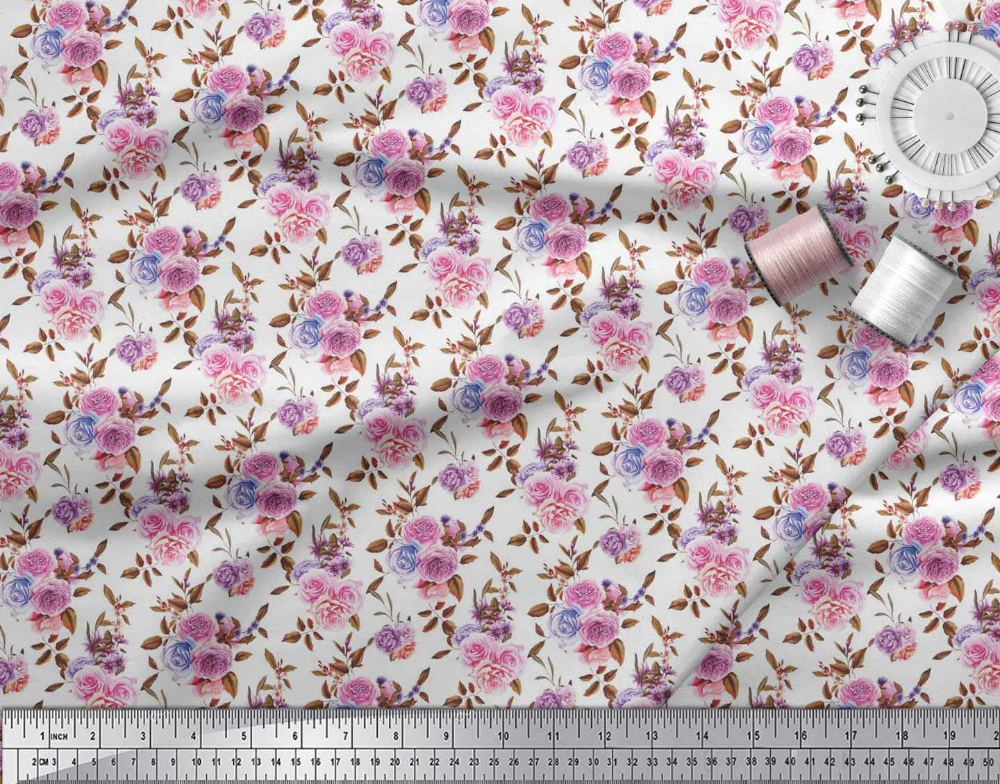 Soimoi 100% Cotton Poplin Fabric by The Yard - 56 Inch Wide - Orange Floral Print with Roses, Leaves & Denmark Rose - Perfect for Quilting, Dressmaking, Home Decor & DIY Crafts