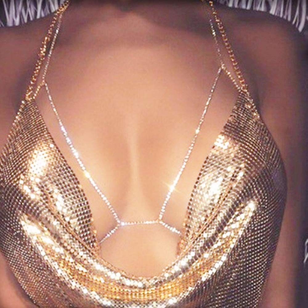 Sexy Rhinestone Body Chain for Women - Multi-Layered Long Choker Necklace with Crystals, Elegant Party Jewelry for Club, Festival, Bachelorette & Special Occasions
