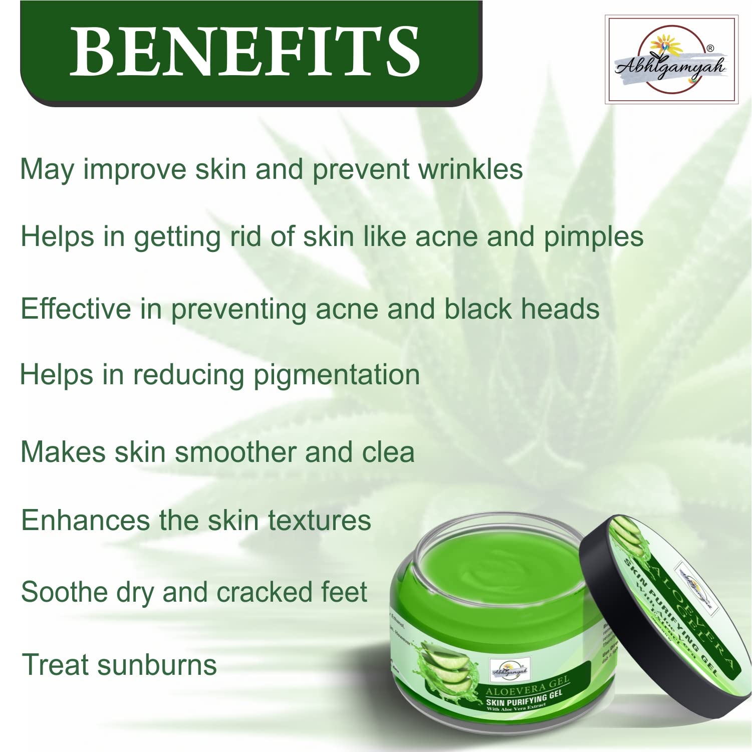 **ABHIGAMYAH Aloe Vera Gel for Face & Body - 100% Pure, Non-Sticky, No Parabens & Sulfates (100g) - Hydrating & Soothing for Sunburn, Dry Skin & After Shave Care**