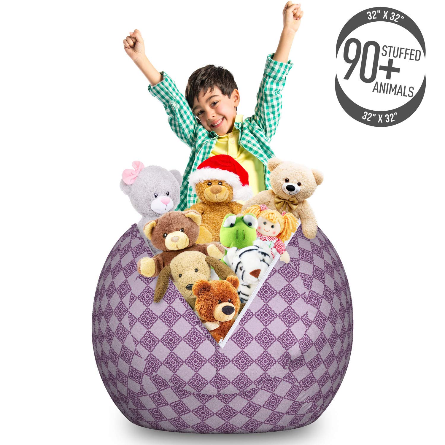 Ambesonne Abstract Storage Toy Bag Chair - Large Washable Organizer with Monotone Rhombus Pattern in Lilac & Purple | Perfect for Kids' Room, Playroom & Stuffed Animal Storage