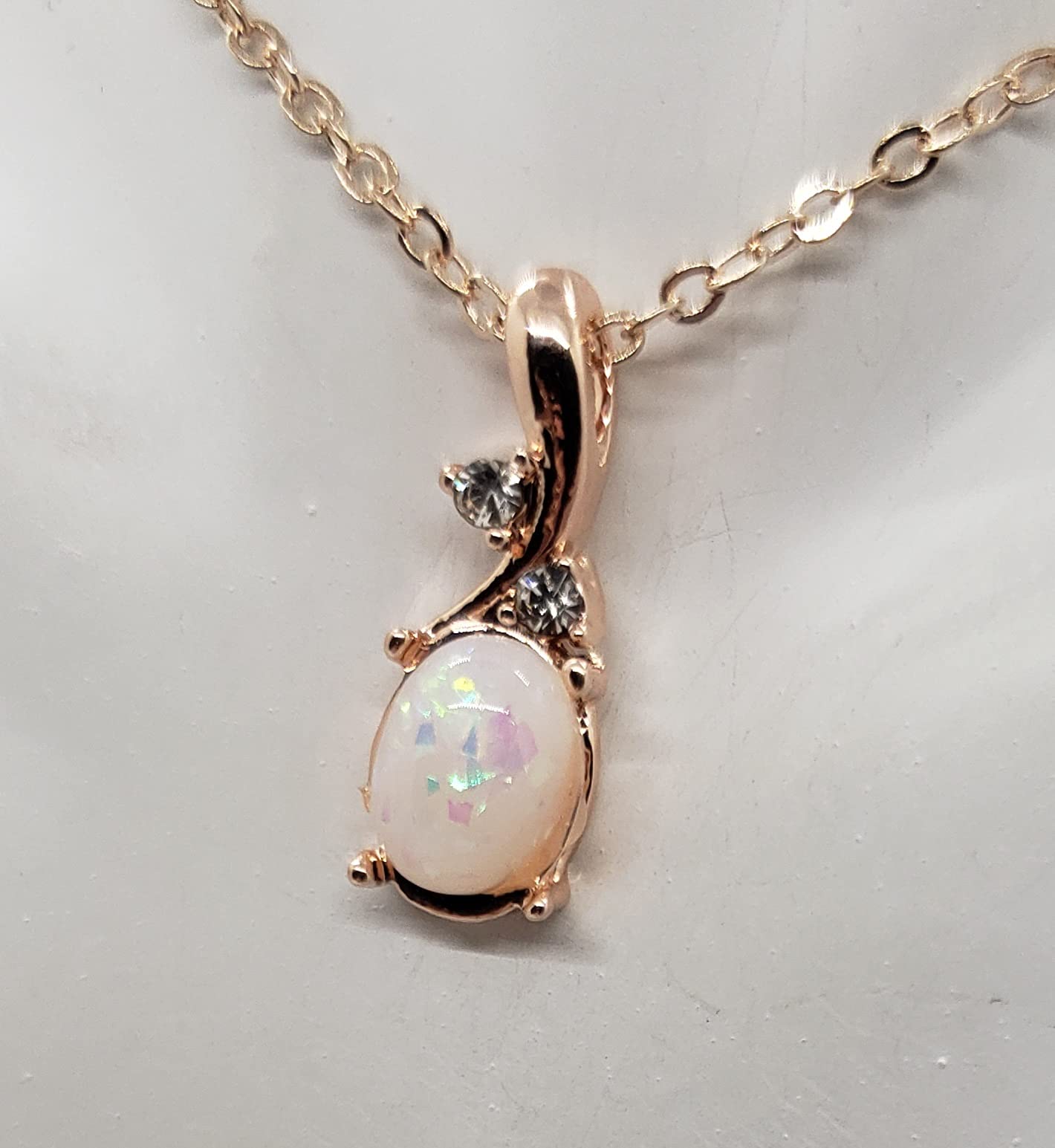 Elegant Oval White Opal Rose Gold Necklace for Women - Perfect for Weddings, Anniversaries & Special Occasions