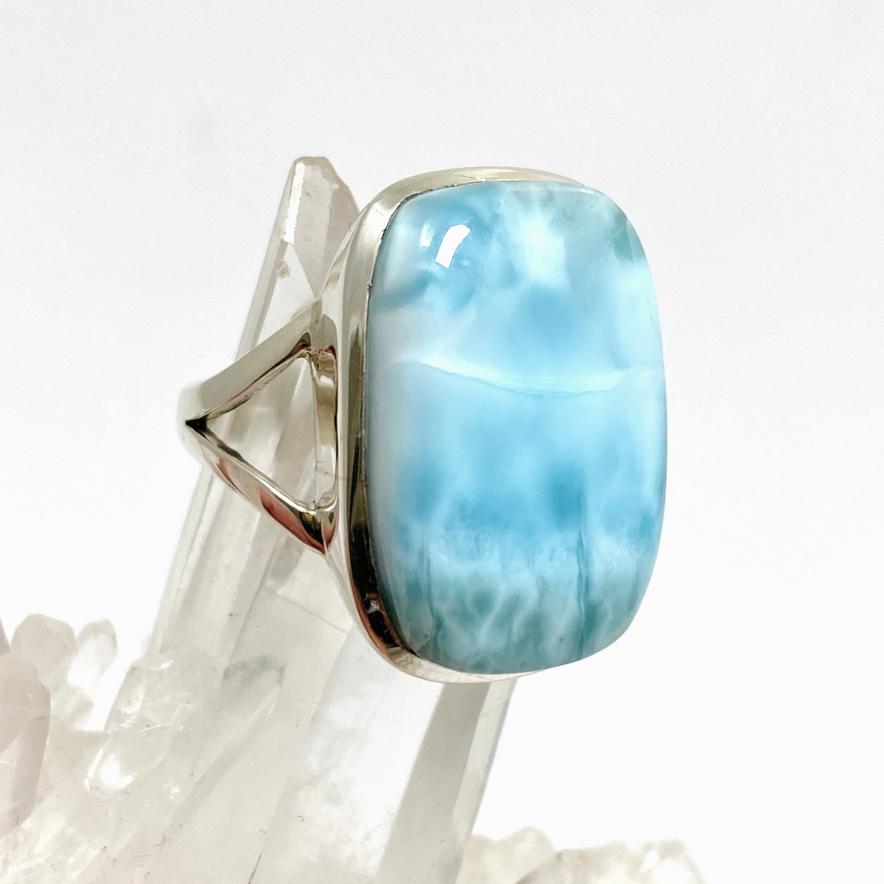 Larimar Rectangular Cabochon Split Band Ring - Size 12 - PRGJ826 - Perfect for Boho Jewelry, Beach Weddings & Everyday Elegant Style