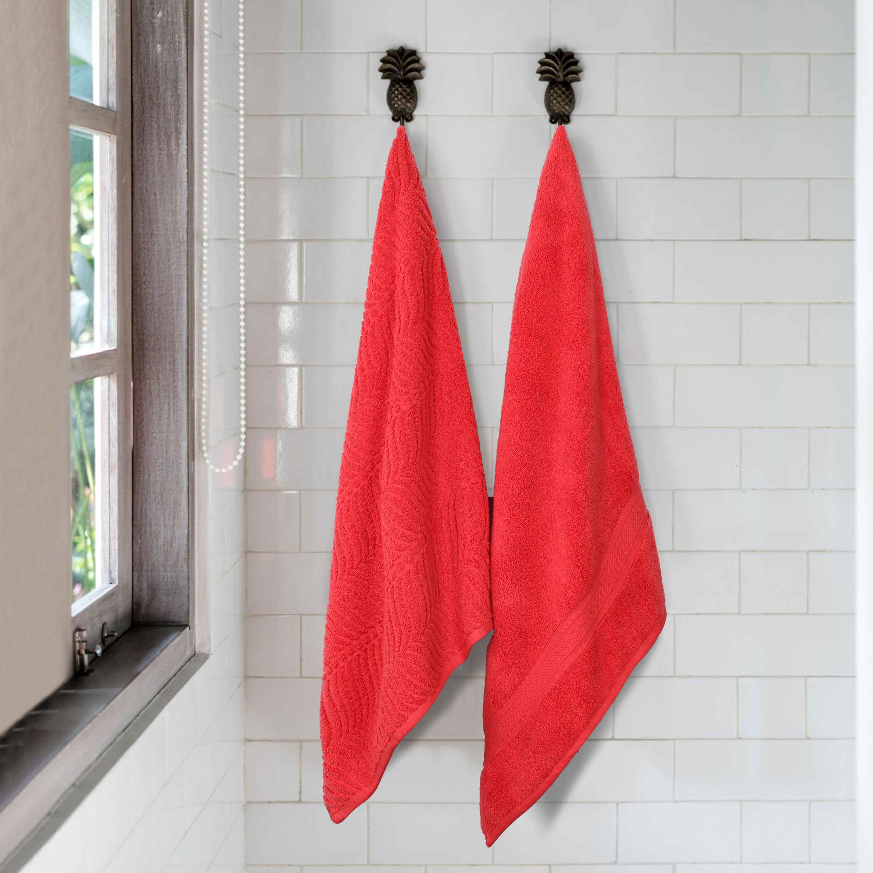 Premium Zero Twist Cotton Bath Towel Set of 2 - Ultra Soft Solid & Jacquard Chevron Design for Luxury Bathroom & Spa Experience