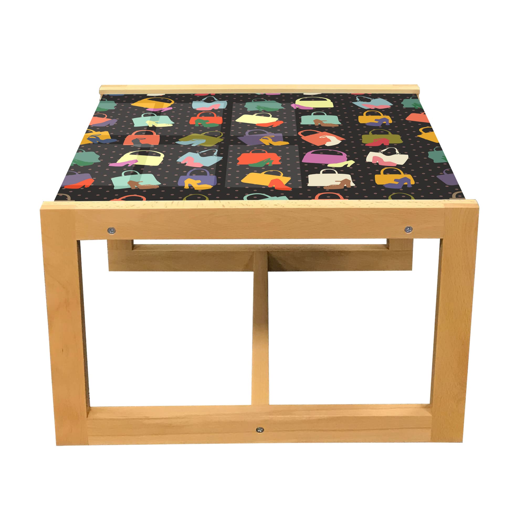 Ambesonne Retro Coffee Table - Women Shoes & Bags Design, Wooden Frame for Office & Dorm Decor
