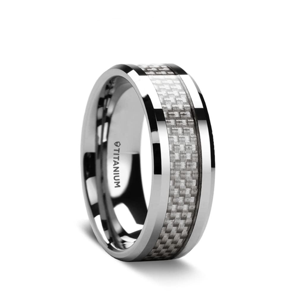 Roy Rose Men's Titanium Wedding Ring with Carbon Fiber Inlay - 8mm Comfort Fit Band - Tantalus Style - Perfect for Engagements, Anniversaries & Special Occasions